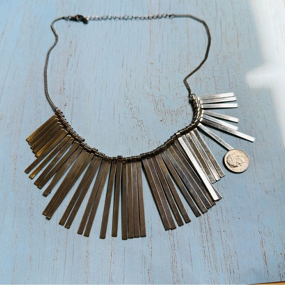 Silver Fringe Bars Spikes Necklace